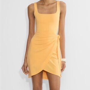 Sleeveless Square Neck Wrap Mini Dress in Yellow